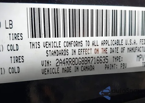 2011 Chrysler Town & Country Touring-L z USA, uszkodzony, nr VIN 2A4RR8DG8BR716635